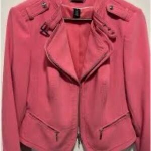 White House Black Market Pink Leather Moto Jacket